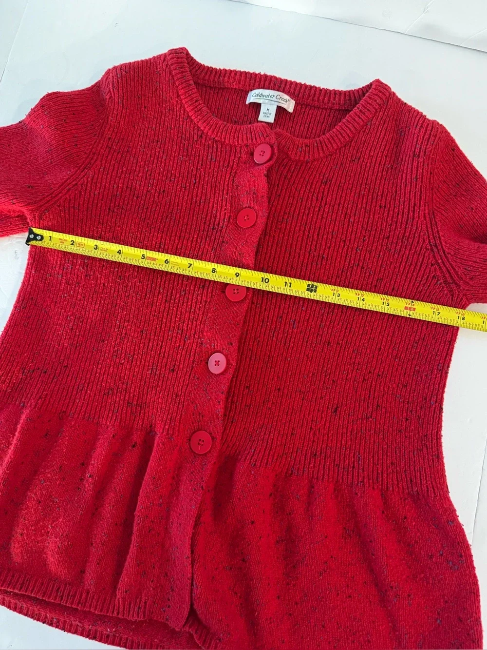 Coldwater Creek Red Peplum Button-Front Cardigan, Preppy Classic Academia- sz M - Picture 13 of 15